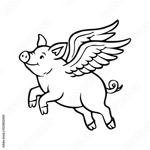 cute winged pig outline drawing