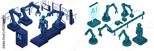 Robotic assembly line demonstrating advanced technology in manufacturing processes and artificial intelligence applications