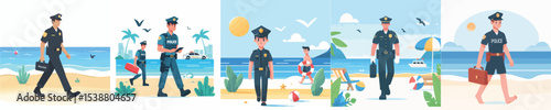 police vector walking on the beach