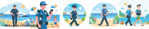 police vector walking on the beach