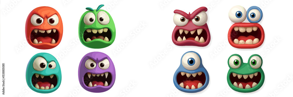 Obraz premium Colorful cartoon monster characters with expressive faces in various emotions and poses suitable for animation