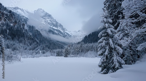 Wallpaper Mural A snowy winter landscape with snow-covered trees and mountains. Torontodigital.ca
