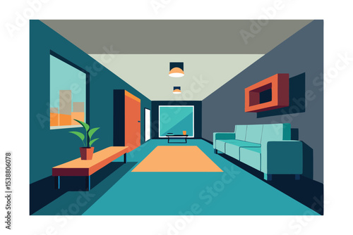 Modern Minimalist Interior Design Flat Illustration of a Stylish Living Room