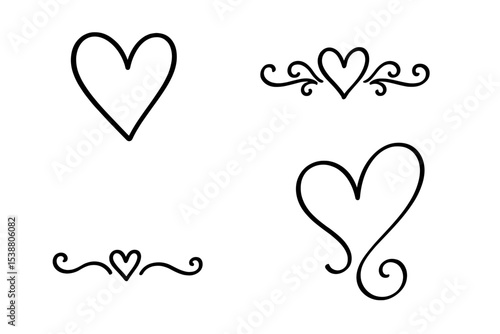 Decorative heart designs featuring lines and curves for crafts or digital art projects