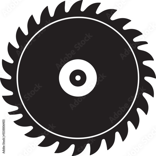 Black and white illustration of a circular saw blade for construction and woodworking