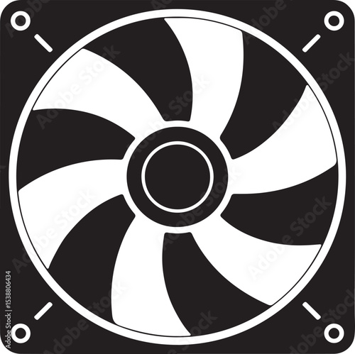 Black and white computer fan simple vector illustration isolated on white background