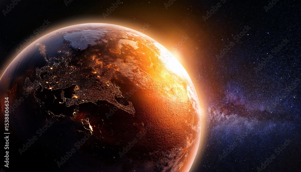 Naklejka premium fiery earth in space