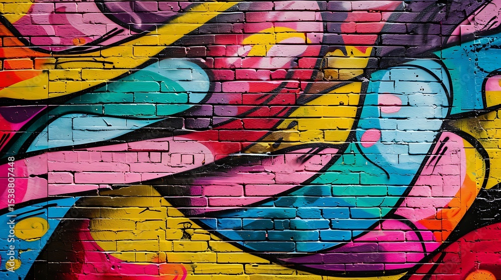 Fototapeta premium Painted wall with urban graffiti pattern in bold colors, artistic background,