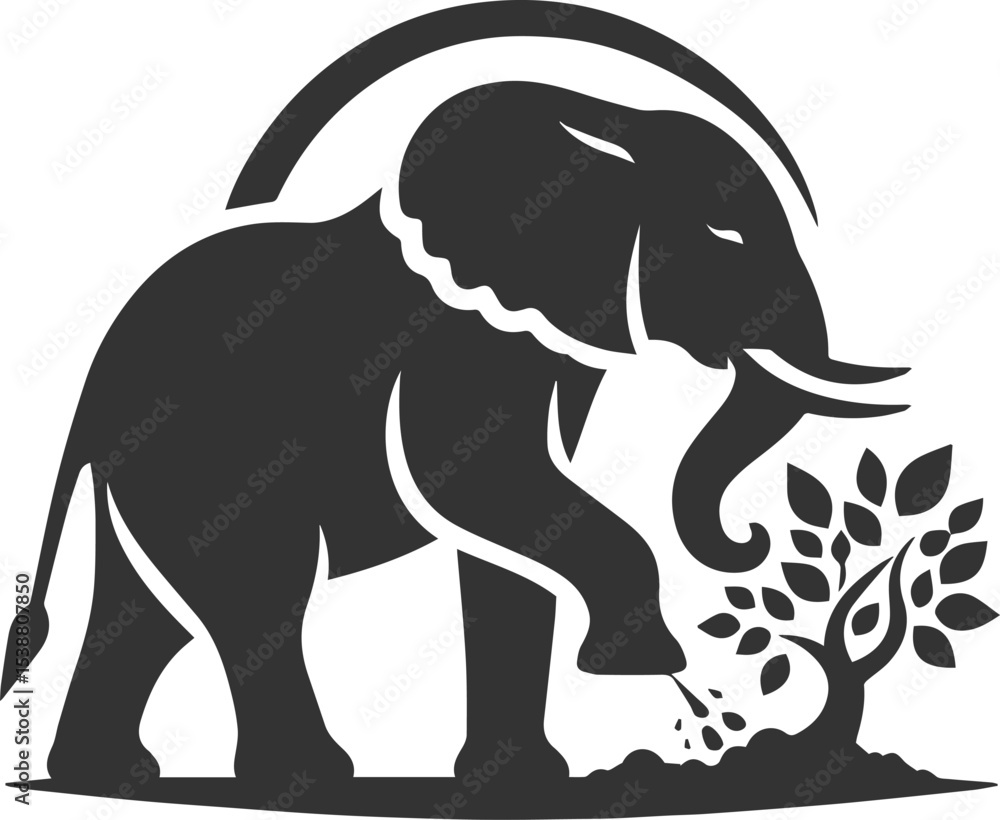 Fototapeta premium A large animal elephant vector drawing silhouette