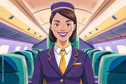 flight attendant with welcoming smile helping passenger during boarding vector concept of airline hospitality, in-flight service, and professional cabin crew assistance