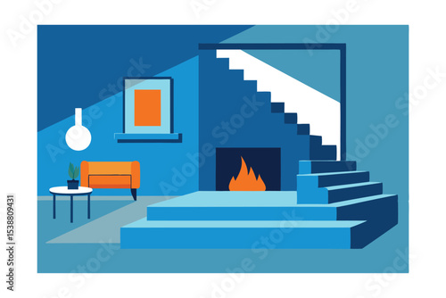 Modern Home Interior Design  Staircase, Fireplace, and Cozy Living Room