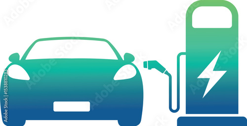 Electric Car Charging Station and Plug Icon. Hybrid Vehicle and Green Energy Concep