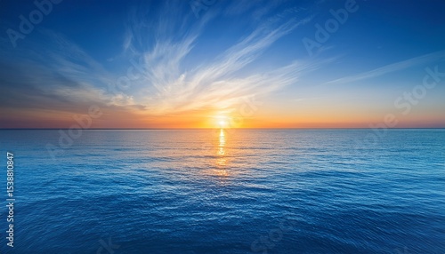 beautiful sunset with blue sea and sky peaceful background long