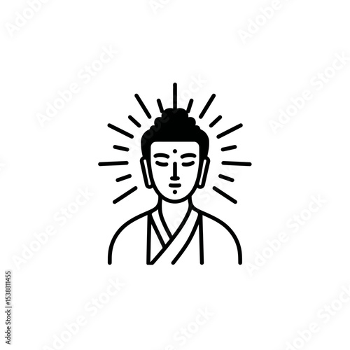 Buddha icon meditates spiritual enlightenment sacred backdrop monochrome