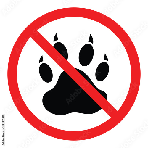No Pets Allowed Prohibition Sign Set – Animal and Pet Ban Vector Icons and Labels, Vector illustration. 