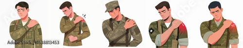 soldier vector is having shoulder pain
