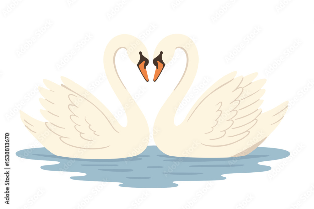 Obraz premium Swans forming a heart shape on calm water during a serene daylight moment, symbolizing love and unity