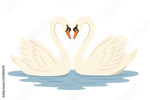 Swans forming a heart shape on calm water during a serene daylight moment, symbolizing love and unity