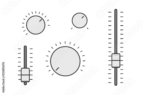 Design elements including knobs, sliders, and dials for user interface in modern application development