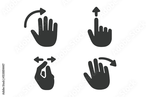 Directional hand gestures used for navigation and control on touchscreen devices in various interfaces