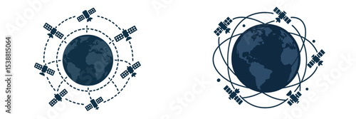 Connecting satellites surround the Earth, showcasing global communication and technology advancements in modern society