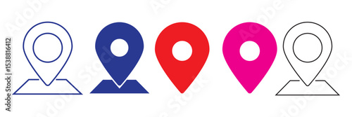 location icon, map pin icons in outline, black, and red styles. for maps, GPS, navigation apps, location markers, address indications icon set