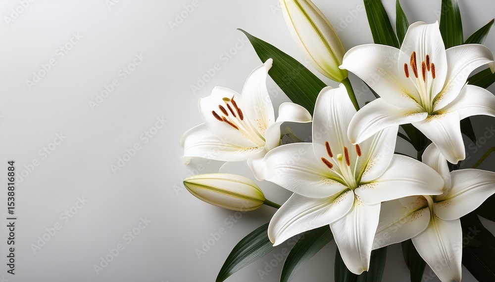 Fototapeta premium beautiful white lilies on light background closeup