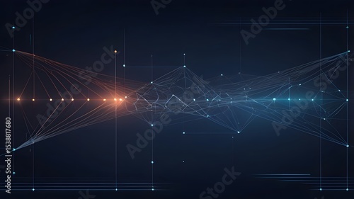 Digital Data Network Visualization with Bright Lines and Connected Nodes on Dark Background