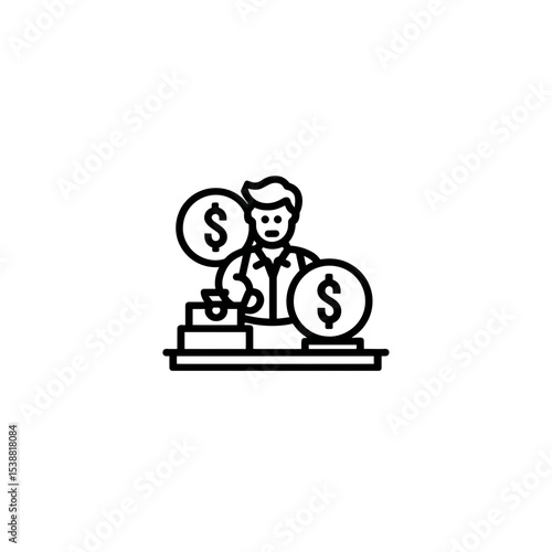 Doctor earns currency at desk medical workplace money