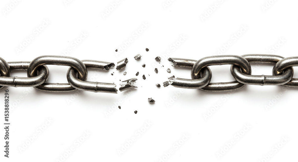 Fototapeta premium Broken chain symbolizing freedom, liberation, and breaking limits. 