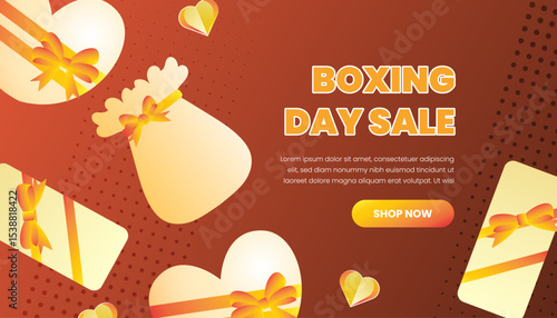 Boxing day sale with gifts hearts and dotted background