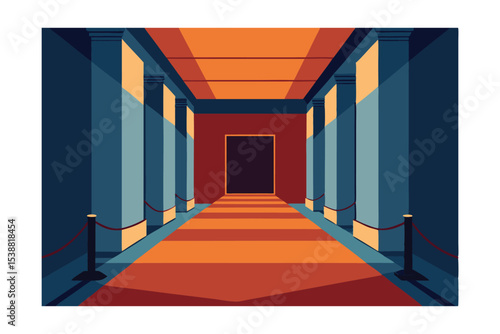 Grand Hallway with Red Carpet Elegant Interior Design Illustration