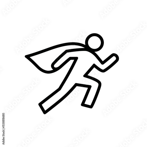 Superhero outline runs dynamically fast on white background swiftly