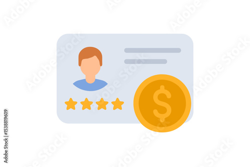 Digital representation of a user profile with rating stars and a dollar sign symbolizing online feedback and payment