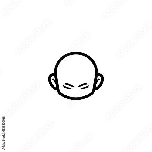 Minimalist head stares intensely against white background simplicity