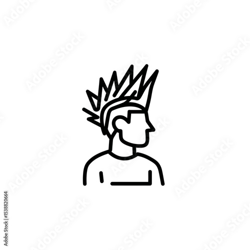 Punk person stares ahead with sharp hair illustration graphic