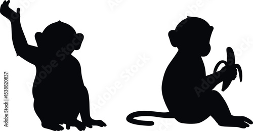 Playful Monkey Silhouettes: Banana & Primate Fun