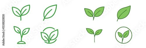 Collection of green leaf icons representing nature, growth, and sustainability concepts