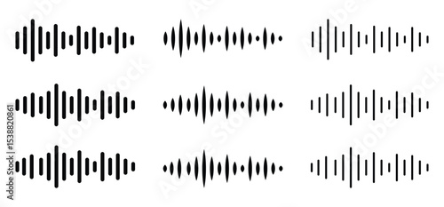Voice and Audio Message Icons Set – Sound Waves, Chat Bubbles, and Recording Symbols, Vector illustration.