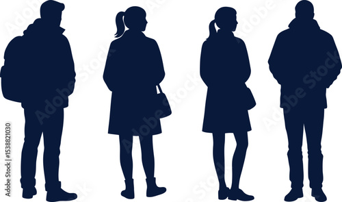  Standing People Silhouettes: Casual Urban Youth Group


