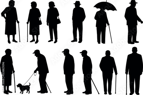 Senior Citizen Silhouettes: Elderly People & Activities