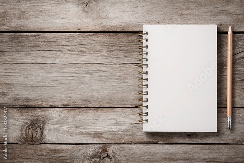 Empty creative studio with wooden table and sketchpad
