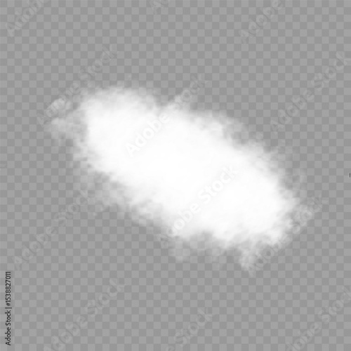 White realistic 3D vector isolated cloud on the transparent background.Vector set. Set of vector clouds, fog or smoke on an isolated transparent background. Cloud, smoke, fog png. Vector illustration.