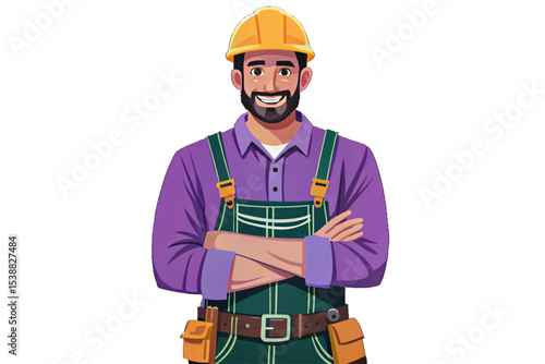 Carpenter with Confident Look Smiling concept of skilled craftsmanship, woodworking profession, and hands-on construction expertise, white isolated background