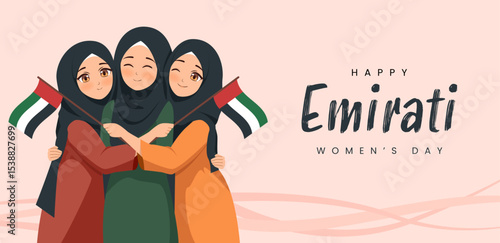 Emirates Women's Day Design with Female with Hijab Vector Illustration. Emirati Womens Day Template Suitable for Poster Banner Flyer Background. UAE Women's Day August.