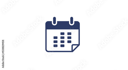 A simple dark blue calendar icon with a curled page corner isolated on a white background design icon