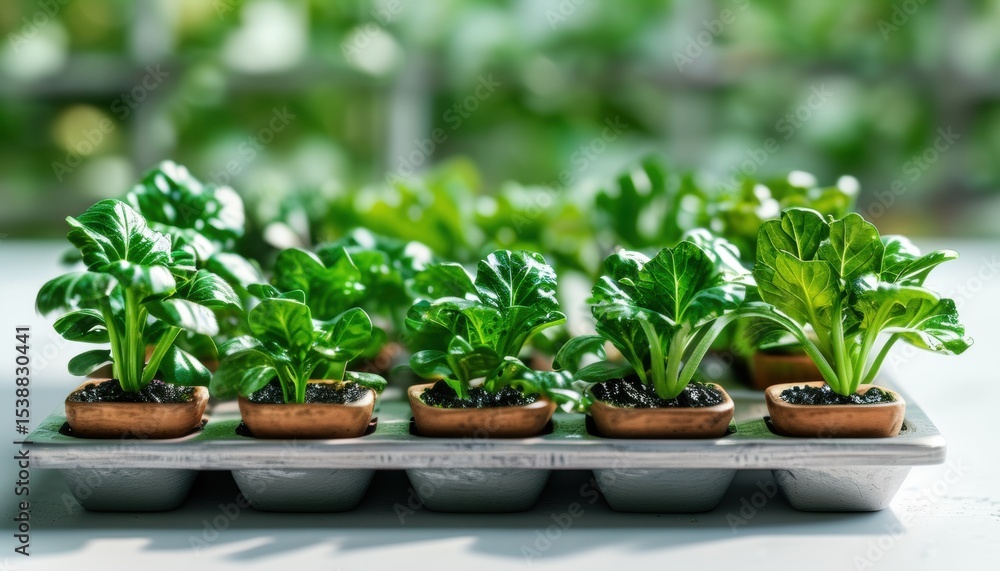 Vibrant green microgreens growing in small containers for urban gardening with copy space Vibrant green microgreens growing in small containers for urban gardening with copy space