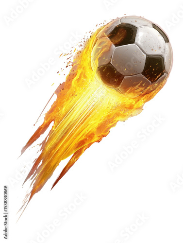 a simple cutout illustration of soccer ball flying in flames