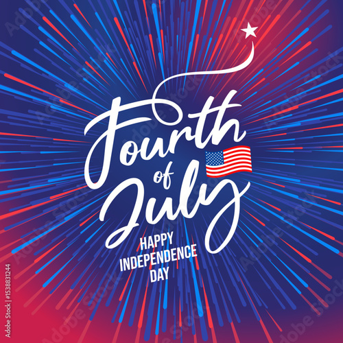 July 4th Independence Day Fireworks Banner Vector 
with USA flag illustration for for Independence Day 
celebration, Social Media Post, Web Banner, Poster, Flyer, Greeting card, Print, Sale Template