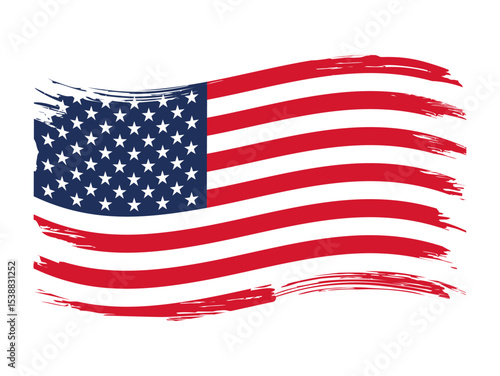 USA flag Grunge Distressed Vector Abstract 
American Flag Clipart Background isolated on white, 
Patriotic texture waving flat graphic painted USA 
flag illustration for Wallpaper, Printable, T-Shirt